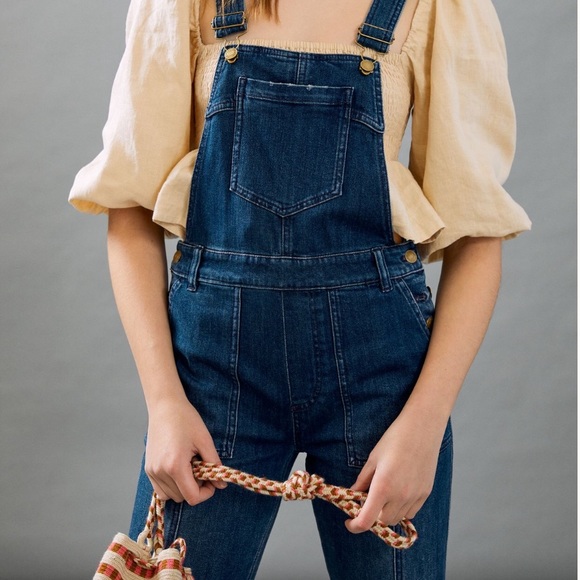 Anthropologie denim overalls med wash jean 28P NWTS - Picture 2 of 10